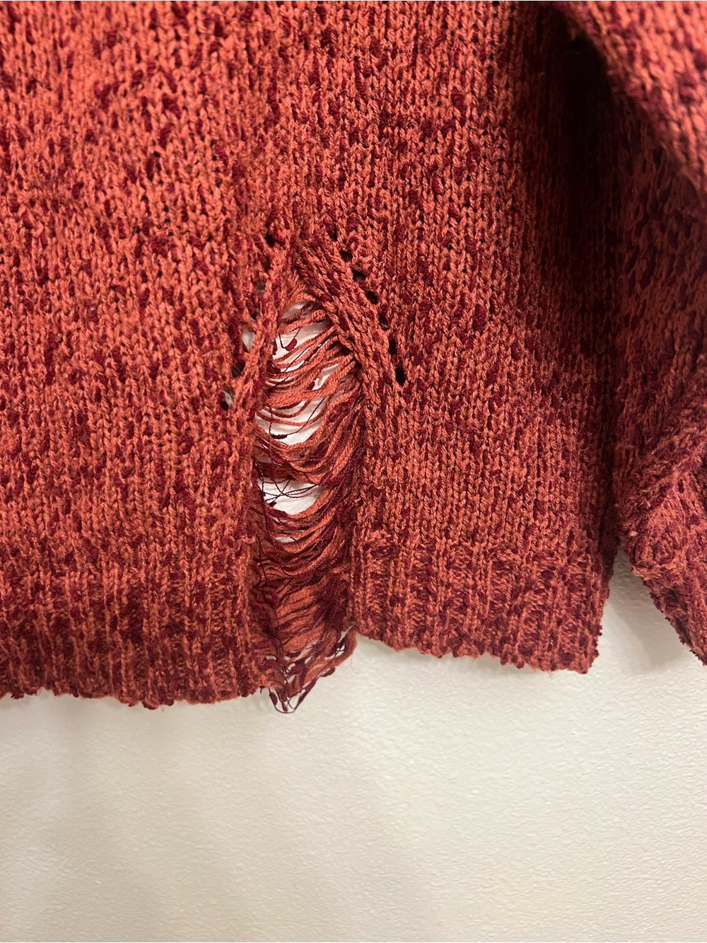 Umgee Distressed Chunky Knit Oversized Sweater - Burgundy (Medium) - Picture 3 of 9